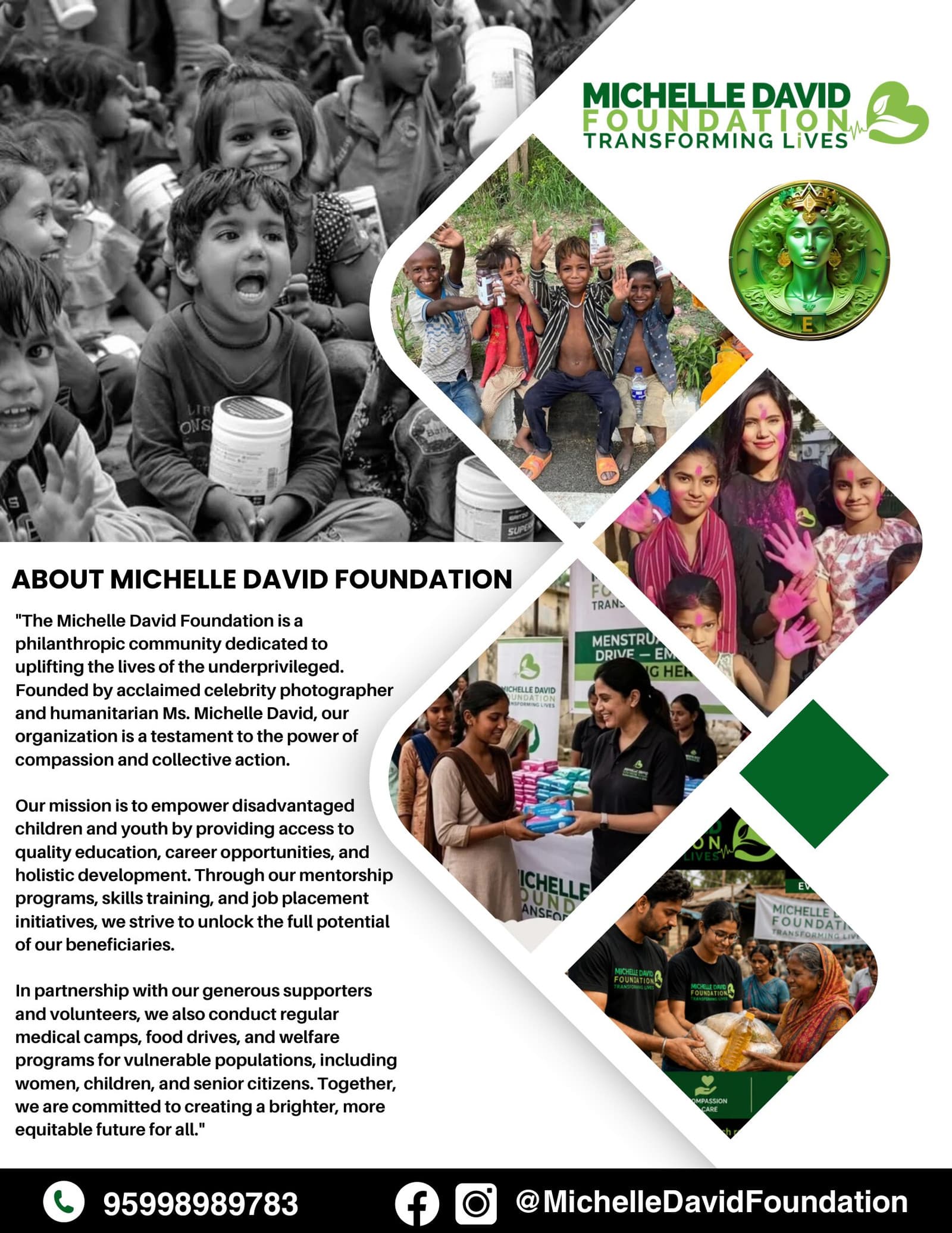 Poster introducing the Michelle David Foundation and its work